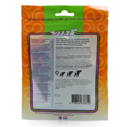 Braaaf Rund Steak Filet met vis 85 gr