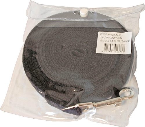 Nylon hondenlijn <br>4.5 mtr x 15 mm zwart